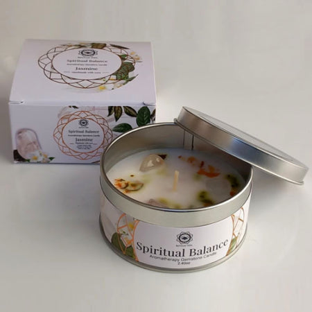 Green Tree - Presente Espiritual Vela & Quartzo Cristal Equilíbrio Espiritual Jazmim - 100% Natural - 12hrs